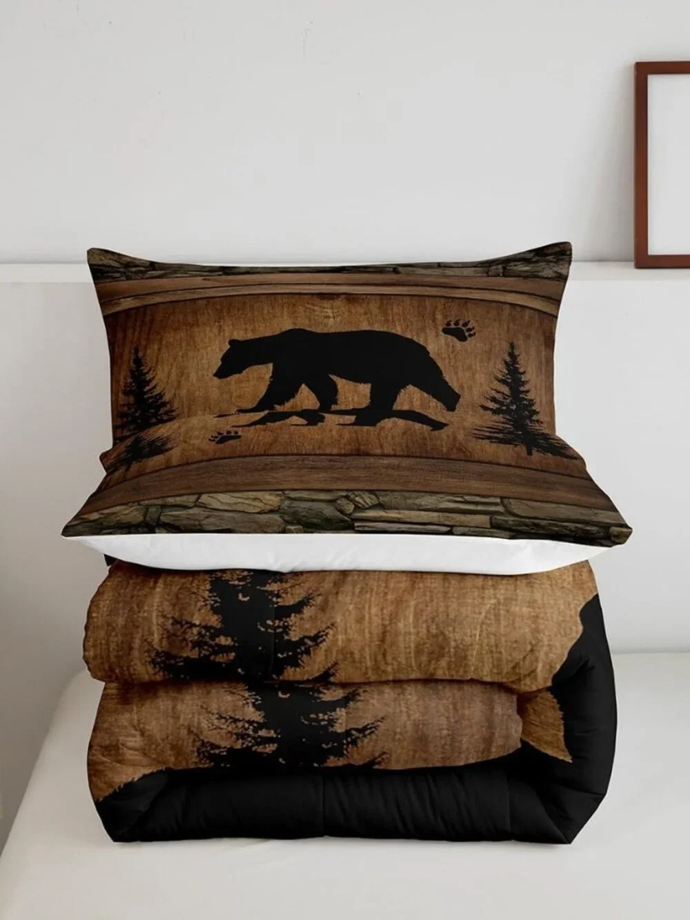Rustic Bear Comforter Set Queen Size,Wild Animal Hunting Bedding Set 3pcs,Farmho
